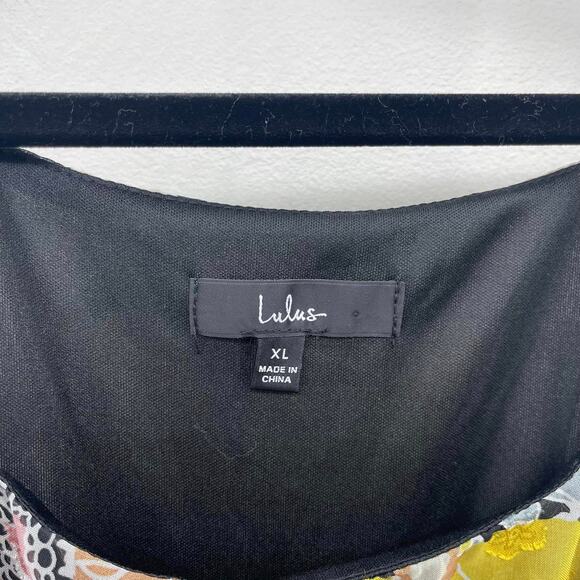 Lulus Wonderful Memories Black Yellow Floral Jacquard Flowy Tiered Midi Dress‎ - Picture 6 of 8